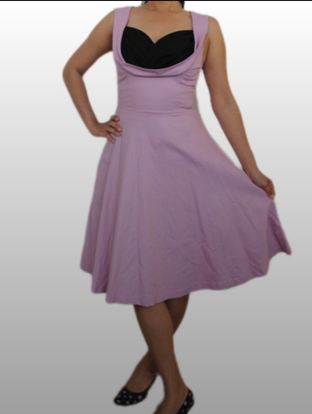 Lindy Bop - Lavender Sleeveless Swing Dress with Black Bust Detail